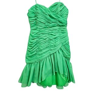 Nwot Max & Cleo Strapless Ruched Island Green Asymmetrical Short Cocktail Dress